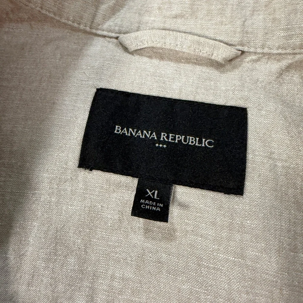 Banana Republic Mens XL Linen Cotton Blend Full Zip Bomber Jacket Khaki Beige